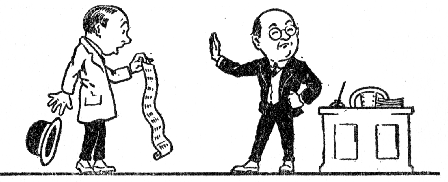 Client saying No with a gesture, to the salesman who has a long list.