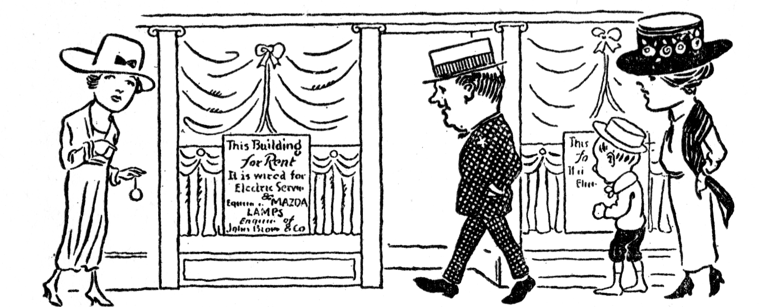 Possibly a family approaching a fancy store